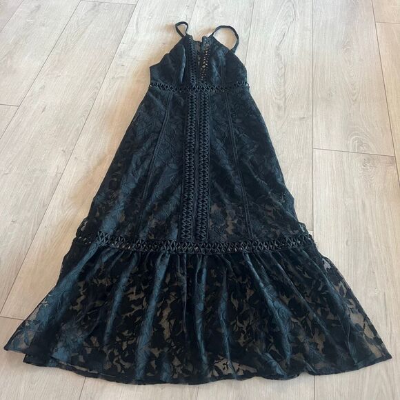 Free People Anastasia Halter Black Lace Crochet Midi Cut Out Sheer Dress size 2 - Picture 1 of 10
